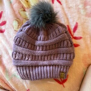 Cozy Purple Knit Pom-Pom Beanie